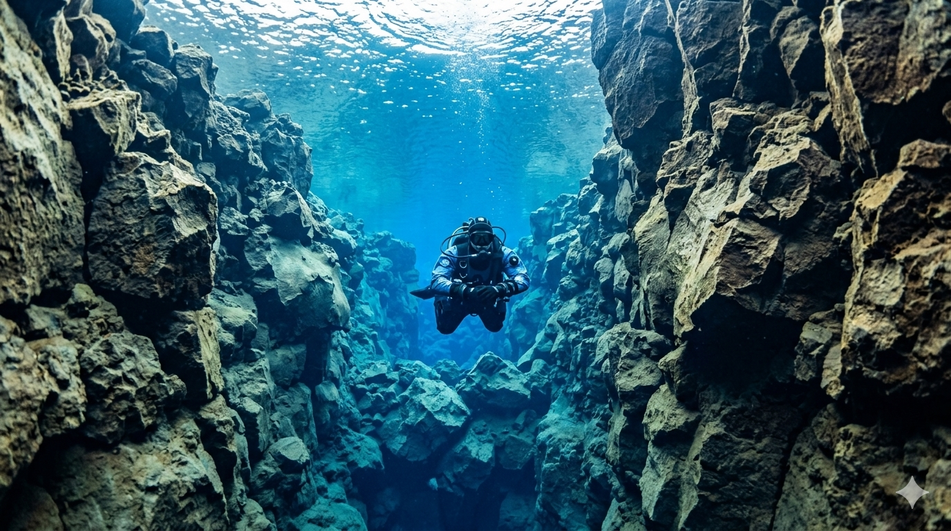 Diving in Silfra Fissure, Iceland